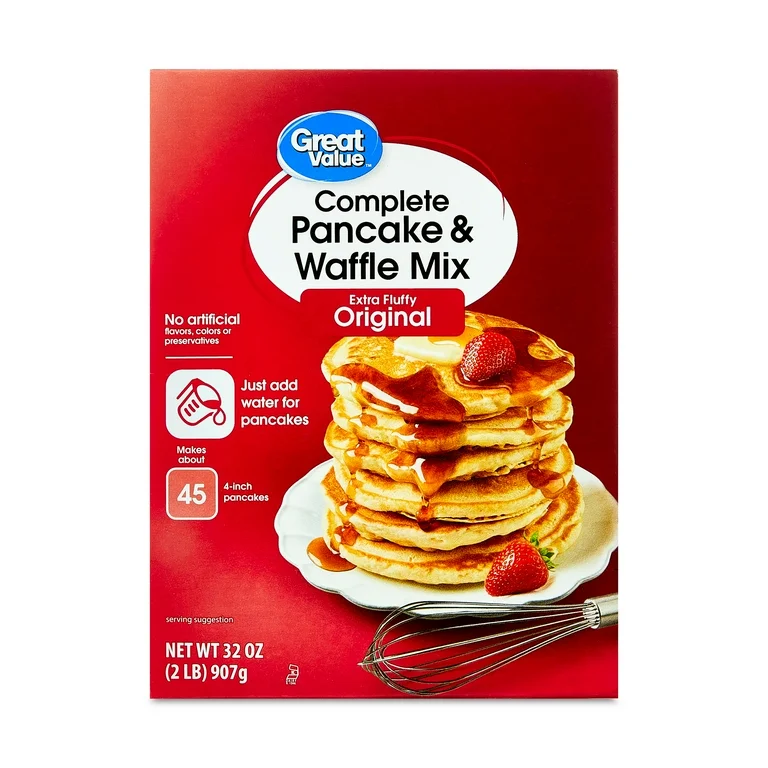 Great Value Complete Pancake and Waffle Mix, Extra Fluffy, Original, 32 oz
