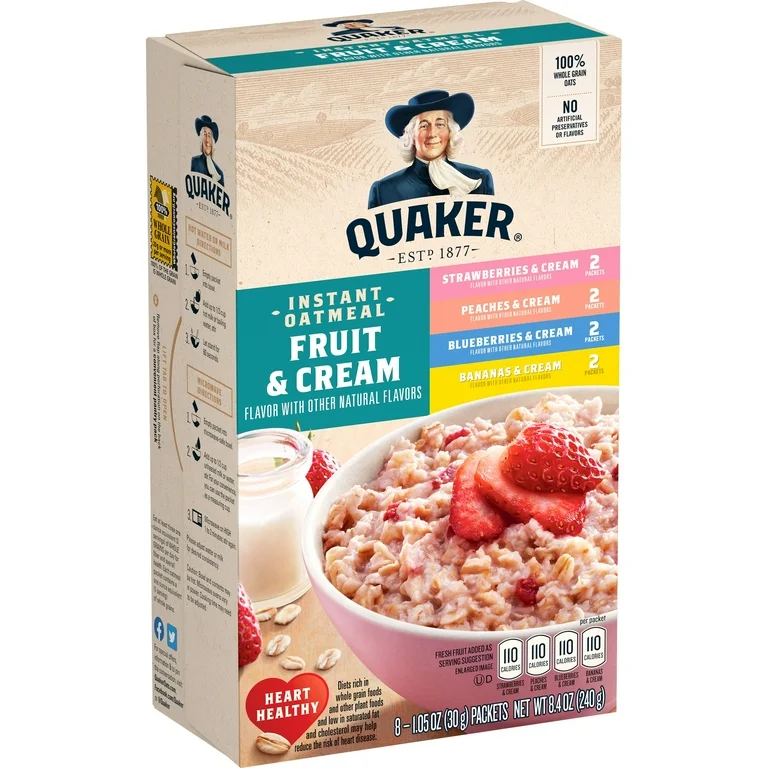 Quaker Instant Oatmeal, Fruit &amp; Cream Variety, 8ct