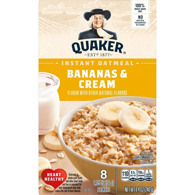 Quaker Instant Oatmeal Bananas &amp; Cream 1.05 Oz 8 Count