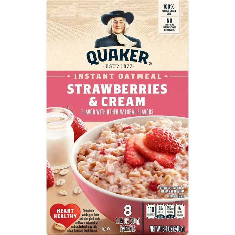 Quaker Strawberries &amp; Cream Flavored Instant Oatmeal 8.4 oz, 8 Count